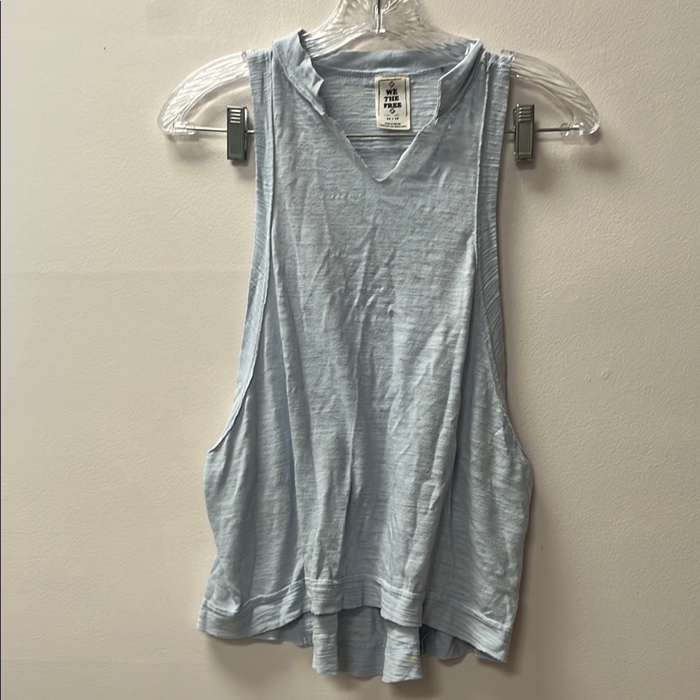 We The Free Blue Tank with Relaxed Cut Out Design